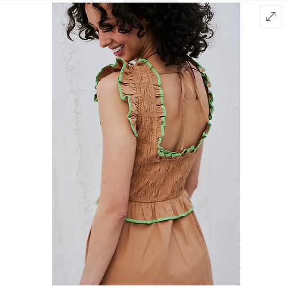 Free People TOVI Brown and Lime Smocked Midi swing dress - Picture 3 of 5